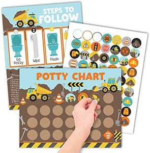 Construction Potty Training Chart for Toddlers Boys - Potty Chart for Boys with Stickers, Sticker Chart for Kids Potty Training Chart for Toddlers Boys, Potty Sticker Chart for Toddlers Boy