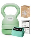kure.fit Adjustable Kettlebell | 2.3 kg– 5.4 kg | Home Gym Kettlebell & Fabric Resistance Band Set | For Strength, Cardio, Full-Body Training | Ideal for Women & Beginners | Sage Green