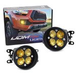 iJDMTOY Yellow Lens 24W High Power LED Wide Angle SAE Flood Beam Fog Light Kit w/Built-On Mounting Brackets Compatible With Toyota Tacoma Tundra 4Runner, etc