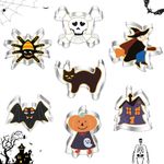 7Pcs Halloween Cookie Cutters, Stainless Steel Baking Cutter Set Skull Crossbone Spider Cat Witch Bat Pumpkin Man Haunted House Holiday Biscuit Molds Halloween Pastry for DIY Candy Family Baking