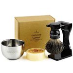 Shaving Set, 4in1 Anbbas Pure Black Badger Shaving Brush with Long Resin Handle and Acrylic Anti-impact Shaving Stand,Soap Bowl Stainless Steel Dia3.2" and Goat Milk Shaving Soap 100g Men Gift Kit