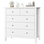 FOREHILL Bedroom Chest of Drawers White Sideboard 5 Drawers Storage Cabinet Cupboard Unit Bedroom Furniture 40x80x80cm