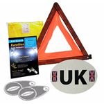 4 Piece European Motoring Driving Travel Kit Eurolites Headlamp Beam Deflectors Converters Warning Triangle GB Sticker High Visibility Vest (XXL) For Travelling Abroad