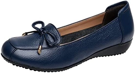 Jamron Mujer Piel Genuina Comodidad Zapatos Suela Blanda Corbatín Bailarinas Talón de Cuña Baja Pantuflas Azul SN020628 EU39.5