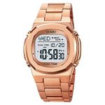 SKMEI Stainless Steel Men Digital Watch Single Display Electronic Digital Watch Waterproof Fashion Business Trend Digital Watches Men Digital Watches - 2004, Rose Gold Dial, Rose Gold Band