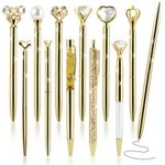 IBEQUEM 12Pcs Gold Ballpoint Pen Set, Metal Crystal Diamond Pen, Liquid Sand Glitter Blackink Ball Point Pen, Glitter Cute Crown Diamond Pen, Gift for Woman Girls Teacher School Office Home