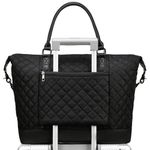 Bluboon Travel Tote Bags with Zipper Ladies Canvas Bag Weekender Overnight Bag for Women Carry on Duffel Bag Trolley Sleeve, Black Quilted, Large, Travel Tote Bags