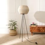 FIG Living Lifo Off White Floor Lamp with Knock Down Tripod Stand | Origami Linen Design | Lampshade for Home Decor, Living Room, Bedroom, Home Office, Cafe & Restaurant | Minimalist Style