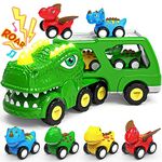 ENJSD Dinosaur Toys for 1 2 3 4 Year Old Boys Girls, 5 in 1 Dinosaurs Truck Toys for Boys Age 3-5 with Roar Sound & Lights, Friction Powered Dinosaur Toy Cars, Gift for Baby Kids & Toddler Toys