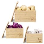 Navaris Bamboo Stackable Potato Onion & Garlic Storage, Set of 3 - Vegetable Storage Crates for The Home and Kitchen - Storage Boxes for Vegetables