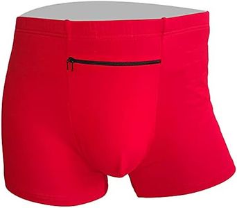 Confezione da 2 boxer da uomo con tasca nascosta segreta, a prova di borseggiatore, biancheria intima da viaggio con tasca segreta, mutandine con tasca (bordeaux), Rosso, Small