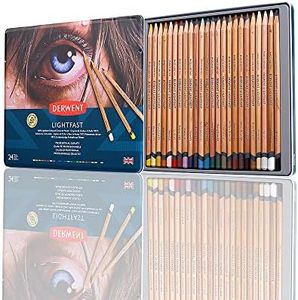 Derwent Lightfast Coloured Pencils in Tin, for Artist, Drawing, Professional, 24 Pack (2302720)