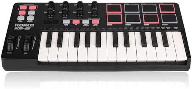 KOKKO MIDI Keyboard, Mini KB-25 25 Key MIDI Controller With 8 Backlit Drum Pads, 8Knobs and Pitch Bend Wheel, Modulation Wheel for Music Production, Cubase LE Software Included