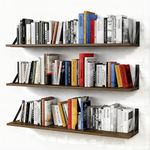 Forbena Floating Book Shelves for Wall Set of 3, 36 Inches Long Wall Bookshelf for Bedroom, Large Wood Heavy Duty Hanging Bookshelves for Books, Living Room Decor, Closet Storage (Rustic Brown)