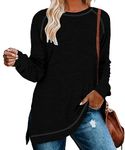 YSYOKOW Women Crewneck Sweatshirt Long Sleeve Pullover Fashion Side Slit Tunic Tops for Leggings(Black, Medium)