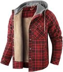 Mr.Stream Men's Hooded Coat Casual Thicken Plaid Work Flannel Snap Sherpa Lined Fleece Shirt Jacket 3252 Red L