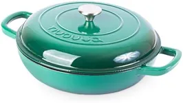 Shallow Cast Iron Casserole with Lid – Non Stick Dutch Oven Pot, Oven Safe up to 500° F – Sturdy Ovenproof Stockpot Cookware – Enamelled Cooking Pot – Dark Green, 3.7-Quart, 30cm – by Nuovva