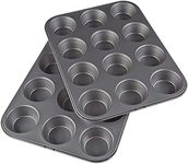 QURAX 12 Slot Nonstick Muffin Tray and Cupcake Pan, Baking Pan for Brownie Cake, Bread, Deserts, Pastries Carbon Steel Muffin Tin and Cupcake Tray for Oven Baking (Pack of 1)