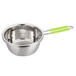 Stainless Steel Perforated Metal Colander Strainer with Long Green Handle Sieve Sifters Use for Kitchen Food Pasta Noodles Spaghetti Vegetables Silver - 7.9inch …