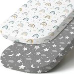 Stretch Fitted Bassinet Sheet Set BROLEX 2 Pack Cradle Sheets for Bassinet Pad/Mattress,Unisex Boys Girls,Ultra Soft,Rainbow Stars