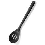 Heat Resistant Slotted Spoon: U-Taste 315℃ Heat Proof Silicone Kitchen Cooking Spoon, Nonstick BPA Free Large & Long Rubber Utensil for Mixing Serving Stirring Basting Frying and Draining (Black)