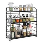 AIRUJIA Spice Rack 3-Tier, Height Ajustable, Seasoning Rack for Kitchen Countertop, Spice Rack Free Standing, Bathroom Organizer Storage Rack, Cosmetic Organizer Rack, Black