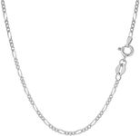 Jewelry Affairs 14k White Solid Gold Figaro Chain Necklace, 1.9mm