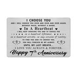 7 Year 7th Anniversary Card for Him Her, Seventh Anniversary Wedding Engraved Wallet Card Inserts Gifts for Husband Wife Couples