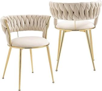 SUPPNEED Set di 2 sedie da pranzo in velluto, con schienale intrecciato e gambe in metallo dorato, per sala da pranzo, soggiorno, cucina (avorio), 57X55X70 CM, CANYI-01