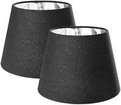 Navaris Table Lampshade - Set of 2 - Tapered Lamp Shades for E27 Light - Pair of Contemporary Modern Lampshades - Black Linen with Silver Inner Lining