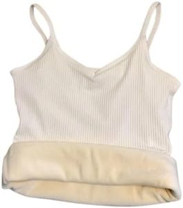 Alexvyan Girls Women Female L-Size White Narrow Slips Slim Fit Cotton Thermal Fleece Lined Underwear Tops Camisole Top Warm Base Layer Stretchy Body Shaper Vest for Winter