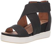 Dr. Scholl's Shoes Women's Sheena Platform Wedge Sandal, Black Smooth, 7.5