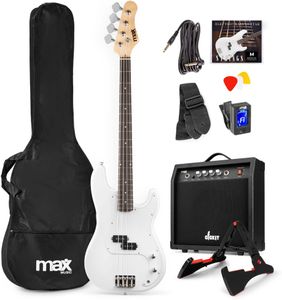 MAX Full-Size Bass Guitar Pack – White Electric Guitar Set