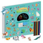 GUYUCOM Childrens Stickers + Coloring Book, Animal Habitats Sticker Activity Kids Book, Innovation Side by Side Sticker and Scene, Rainbow Scratch Paper, Ideal Airplane Toys Gift for 3-10 Year Old Kid