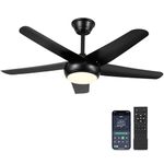 44" Black Ceiling Fan with Lights - Low Profile Ceiling Fans with 5 Reversible Blades, 6 Wind Speeds and Dimmable, Indoor/Outdoor Ceiling Fan Light for Bedroom