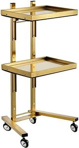 Multifunctional 2-Tray Utility Cart on Wheels - Gold 2-Level Medical Trolley Cart - Mobile Storage Tray Cart for Dental Tools, Cavitation Machine, Salon Supplies - Brass Foldable Storage Trays