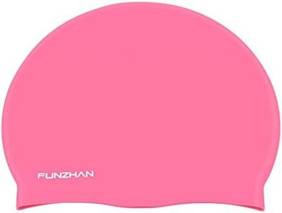 Funzhan Swim Cap High Elasticity Training&Racing Swimming Hat Curly Hair Long Hair Non-Slip Comfortable Waterproof Swimming Cap (Pink)