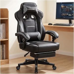 GTPLAYER Gaming Chair with Footrest, Big and Tall Game Chair 350lb Racing Style Computer Chair, Ergonomic Executive Office Chair High Back with Lumbar Support and Recliner, Light Gray