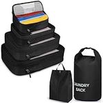 Lubardy Compression Packing Cubes 6 Set, Polyester Waterproof Travel Organizers, Foldable Compression Packing Cubes for Carry-on Luggage with 4 Compressible Luggage Cubes, Shoe Bag & Laundry Bag