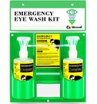 CGOLDENWALL Eye Wash Station Portable Eye Wash Kit for Emergency, Wall Mounted Eyewash Station, 16.09oz Capacity per Bottle, with Mirror & Emergency Sign, Safety Material, NO Solution