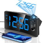 GOLOZA Projection Alarm Clocks Bedside, Digital Clock with 180° Projector, 3-Level Brightness Dimmer, LED Display, USB Charger, Progressive Volume, 9mins Snooze, Digital Alarm Clock for Bedroom