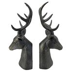 Comfy Hour Farmhouse Collection Resin Set of 2, Deer Head Art Bookends, Solid Heavy Weight, Black