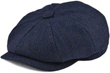 BOTVELA Men's 8 Piece Wool Blend Newsboy Flat Cap Herringbone Pattern in Classic 5 Colors (Navy, M)