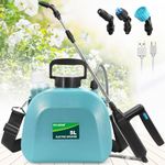 Battery Powered Sprayer 5L, Upgrade Electric Sprayer with 3 Mist Nozzles, USB Rechargeable Handle and Retractable Wand, Garden Sprayer, Weed Sprayer&Water Sprayer with Adjustable Shoulder Strap