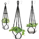 Mkono 3 Pack Macrame Plant Hangers Indoor Different Size Hanging Planter Basket Flower Pot Holder with Beads No Tassels 35"/29"/23", Medium, Black