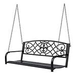 Outsunny 50" L Steel Porch Swing Fleur-De-Lis Patio Swing Chair Hanging Bench Outdoor 2-Person Glider Chair Seat w/Chain Antique Style Black