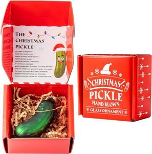 Haooryx German Christmas Pickle Ornament Tradition Decor, Glass Blown Green Cucumber Craft Pendant Tags with Rope for Christmas Tree House Decor Tradition Xmas Holiday Party Favor Gift Supply