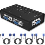 4 Port VGA KVM Switch with USB Hub Support Wireless, TAIPOXUN USB VGA KVM Switch with 4 Cables for 4 PC Computer Sharing 1 Video Monitor and 3 USB Devices, Keyboard,Mouse, Scanner, Printer