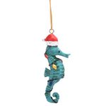 Festive Blue Seahorse Christmas Ornament, Nautical Holiday Accent, Sea-Themed Tree Hanging Decor, 3.5 Inches