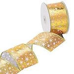 Belle Vous Gold Organza Christmas Ribbon - 20m x 6.3cm Wide Wired Snowflake Tree Ribbon for Xmas Tree Decorations - Gold Organza Ribbon for Gift Wrapping DIY Crafts Party Decoration